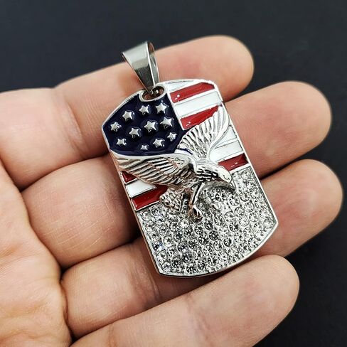 Iced Stainless steel American Flag Eagle Dog Tag Gold Silver Tone Charm Pendant in Kuwait