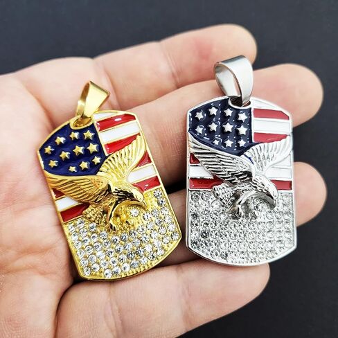 Iced Stainless steel American Flag Eagle Dog Tag Gold Silver Tone Charm Pendant in Kuwait