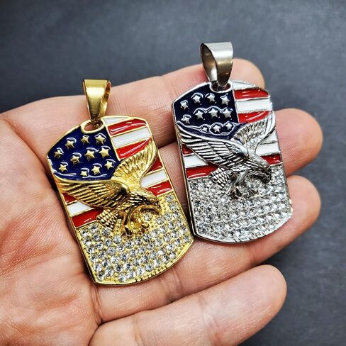 Iced Stainless steel American Flag Eagle Dog Tag Gold Silver Tone Charm Pendant in Kuwait