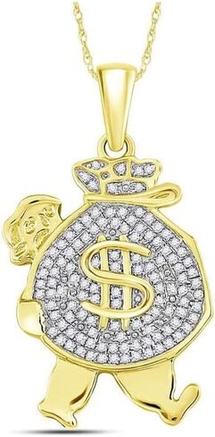 Diamond2Deal 10kt Yellow Gold Mens Round Diamond Money Bag Man Charm Pendant 1/4 Cttw, Color- G-H, Clarity- I2 in Saudi Arabia