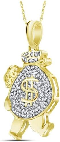 Diamond2Deal 10kt Yellow Gold Mens Round Diamond Money Bag Man Charm Pendant 1/4 Cttw, Color- G-H, Clarity- I2 in Saudi Arabia