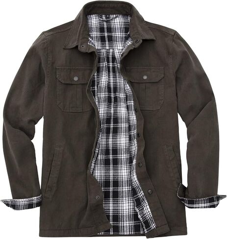 ThCreasa Mens Flannel Lined Shirt Jacket, Long Sleeved Washed Rugged Cotton Shirt Jackets in Kuwait