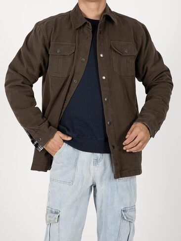 ThCreasa Mens Flannel Lined Shirt Jacket, Long Sleeved Washed Rugged Cotton Shirt Jackets in Kuwait