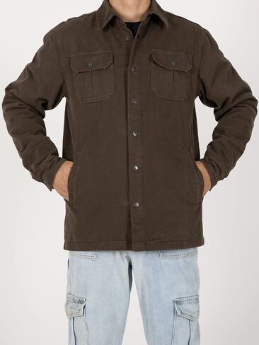 ThCreasa Mens Flannel Lined Shirt Jacket, Long Sleeved Washed Rugged Cotton Shirt Jackets in Kuwait