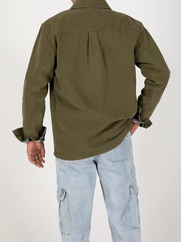 ThCreasa Mens Flannel Lined Shirt Jacket, Long Sleeved Washed Rugged Cotton Shirt Jackets in Kuwait