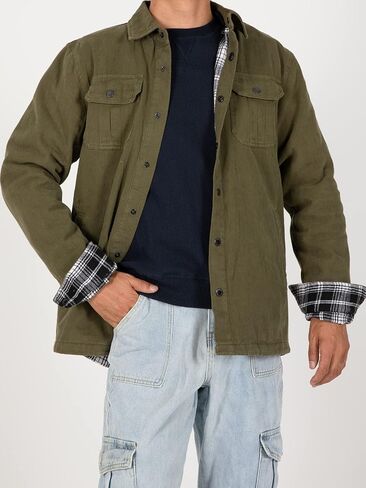 ThCreasa Mens Flannel Lined Shirt Jacket, Long Sleeved Washed Rugged Cotton Shirt Jackets in Kuwait