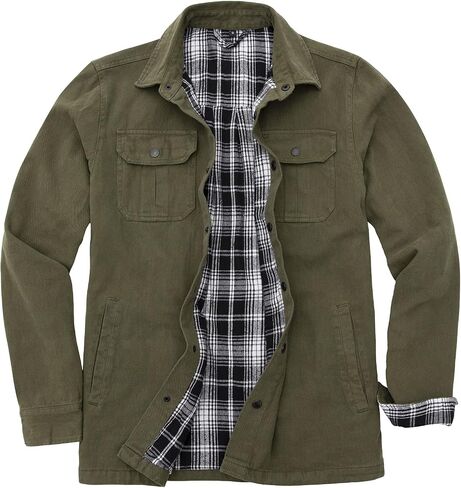 ThCreasa Mens Flannel Lined Shirt Jacket, Long Sleeved Washed Rugged Cotton Shirt Jackets in Kuwait