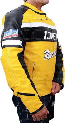 Chuck Greene Mens Biker Racer Yellow & Black Motorcycle Leather Jacket in Saudi Arabia