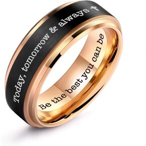 Ulan Moron Personalized Couple Ring 4mm 6mm 8mm Wedding Ring for Men Free Custom Engraved Tungsten Carbide Black Matte Satin Finish 18K Rose Gold Plated in Kuwait