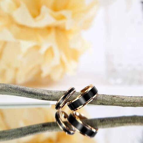 Ulan Moron Personalized Couple Ring 4mm 6mm 8mm Wedding Ring for Men Free Custom Engraved Tungsten Carbide Black Matte Satin Finish 18K Rose Gold Plated in Kuwait