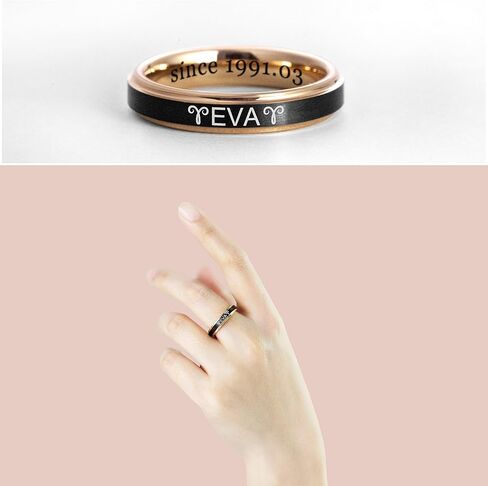 Ulan Moron Personalized Couple Ring 4mm 6mm 8mm Wedding Ring for Men Free Custom Engraved Tungsten Carbide Black Matte Satin Finish 18K Rose Gold Plated in Kuwait