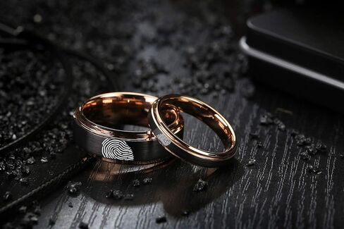 Ulan Moron Personalized Couple Ring 4mm 6mm 8mm Wedding Ring for Men Free Custom Engraved Tungsten Carbide Black Matte Satin Finish 18K Rose Gold Plated in Kuwait