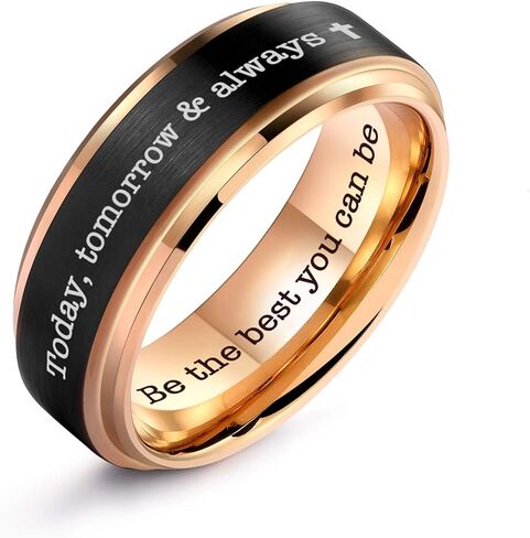 Ulan Moron Personalized Couple Ring 4mm 6mm 8mm Wedding Ring for Men Free Custom Engraved Tungsten Carbide Black Matte Satin Finish 18K Rose Gold Plated in Kuwait