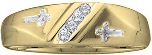 خاتم زفاف Dazzlingrock Collection من الذهب الأصفر عيار 10 قيراط للرجال مصنوع من الألماس المستدير وصف واحد متقاطع 1/20 قيراط in Kuwait