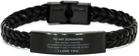 to My Sunshine Braided Leather Bracelet, You are My Compass, Best Birthday Gifts, Engagement Gifts, Wedding Gifts, Valentines Day Gifts for Men Women in Saudi Arabia