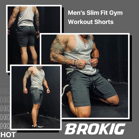 BROKIG Mens Thighs Mesh Gym Workout Shorts, Bodybuilding Slim Athletic Running Shorts for Men with Zipper Pockets in Saudi Arabia