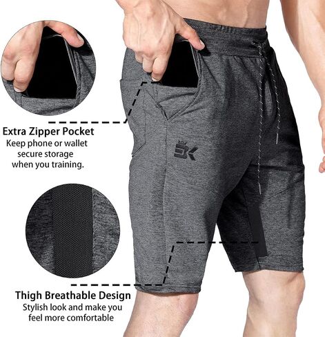 BROKIG Mens Thighs Mesh Gym Workout Shorts, Bodybuilding Slim Athletic Running Shorts for Men with Zipper Pockets in Saudi Arabia