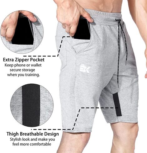BROKIG Mens Thighs Mesh Gym Workout Shorts, Bodybuilding Slim Athletic Running Shorts for Men with Zipper Pockets in Kuwait