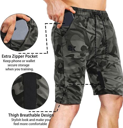 BROKIG Mens Thighs Mesh Gym Workout Shorts, Bodybuilding Slim Athletic Running Shorts for Men with Zipper Pockets in Saudi Arabia