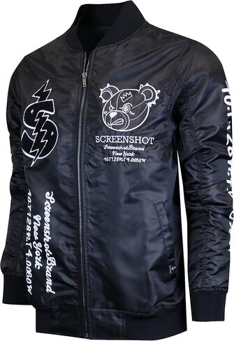 SCREENSHOT Hip-Hop Urban NYC Fashion Bomber Jacket - Modern Outdoor Lightweight Streetwear Graffiti Print Zip Up Top in Kuwait