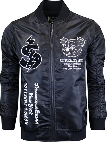 SCREENSHOT Hip-Hop Urban NYC Fashion Bomber Jacket - Modern Outdoor Lightweight Streetwear Graffiti Print Zip Up Top in Kuwait