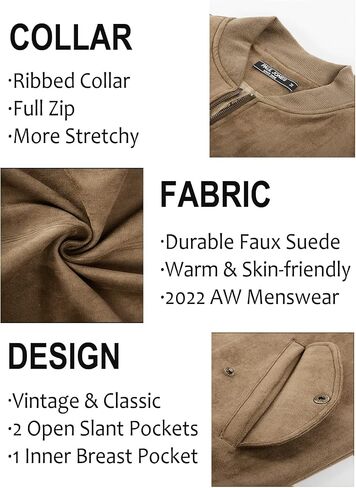 PJ PAUL JONES Mens Flight Suede Jackets Vintage Soft Bomber Varsity Jackets in Saudi Arabia