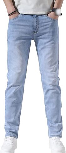 Men's Slim Fit Skinny Stretch Jeans Classic Retro Straight Leg Denim Pants Washed Distressed Comfy Jean Trousers in Saudi Arabia