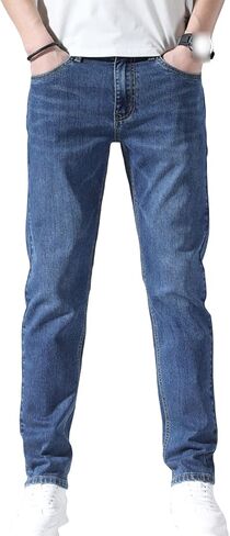 Men's Slim Fit Skinny Stretch Jeans Classic Retro Straight Leg Denim Pants Washed Distressed Comfy Jean Trousers in Saudi Arabia