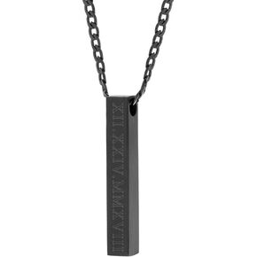 EVE'S ADDICTION Engraved Roman Numeral Date Men's Black Vertical Square Pendant - Pillar Pendant - Graduation Gift for Him Gift for Him in Kuwait