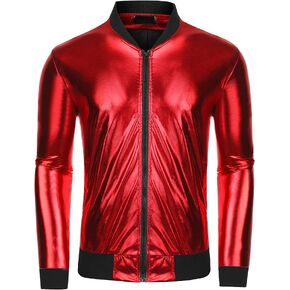 Lars Amadeus Men's Sparkle Shimmering Metallic Jacket Disco Party Shiny Bomber Jacket in Kuwait