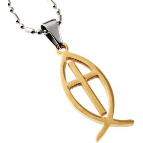 R.H. Jewelry Stainless Steel Pendant Christian Gold-tone Fish and Cross Necklace in Saudi Arabia