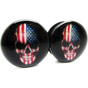 American Skull Ear Plugs - Acrylic - Screw on Pair - 12 Sizes - USA in Saudi Arabia
