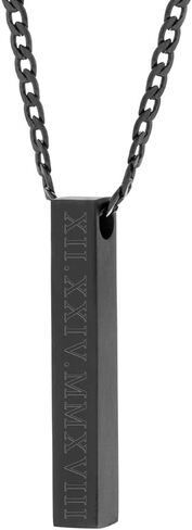 EVE'S ADDICTION Engraved Roman Numeral Date Men's Black Vertical Square Pendant - Pillar Pendant - Graduation Gift for Him Gift for Him in Saudi Arabia