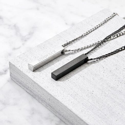 EVE'S ADDICTION Engraved Roman Numeral Date Men's Black Vertical Square Pendant - Pillar Pendant - Graduation Gift for Him Gift for Him in Saudi Arabia