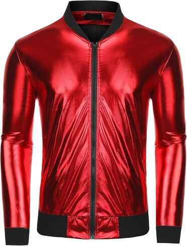 Lars Amadeus Men's Sparkle Shimmering Metallic Jacket Disco Party Shiny Bomber Jacket in Kuwait