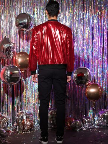 Lars Amadeus Men's Sparkle Shimmering Metallic Jacket Disco Party Shiny Bomber Jacket in Kuwait
