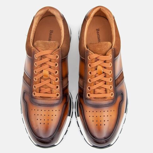 Bastanchury Sneakers for Men Leather Mens Casual Shoes Handmade Stained Blake Construction Retro Men's Fashion Sneakers in Saudi Arabia