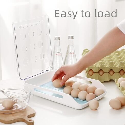 SevenTag Stackable Egg Organizers | Automatic Scrolling Storage Containers | BPA Free, Auto Rolling Plastic Egg holders for Freezer, Refrigerator, Cabinet, and Kitchen Pantry Storage (Blue) in Saudi Arabia