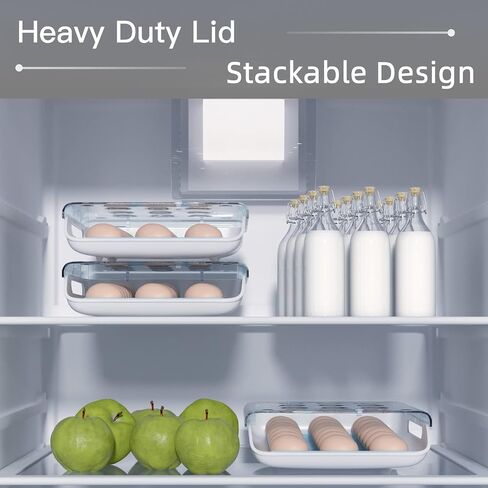 SevenTag Stackable Egg Organizers | Automatic Scrolling Storage Containers | BPA Free, Auto Rolling Plastic Egg holders for Freezer, Refrigerator, Cabinet, and Kitchen Pantry Storage (Blue) in Saudi Arabia
