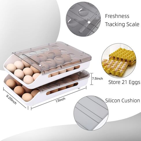 SevenTag Stackable Egg Organizers | Automatic Scrolling Storage Containers | BPA Free, Auto Rolling Plastic Egg holders for Freezer, Refrigerator, Cabinet, and Kitchen Pantry Storage (Blue) in Saudi Arabia