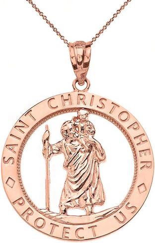 CaliRoseJewelry 14k Gold St Christopher Protect Us Round Charm Pendant Necklace in Saudi Arabia