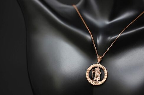 CaliRoseJewelry 14k Gold St Christopher Protect Us Round Charm Pendant Necklace in Saudi Arabia