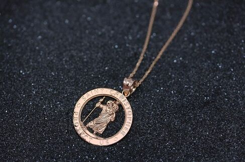 CaliRoseJewelry 14k Gold St Christopher Protect Us Round Charm Pendant Necklace in Saudi Arabia