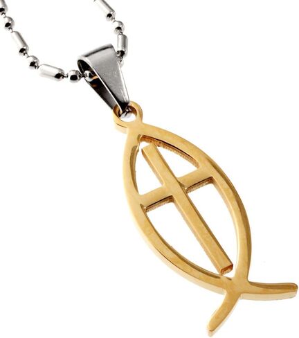ار.اتش قلادة مجوهرات الفولاذ المقاوم للصدأ قلادة كريستيان جولد لهجة الأسماك وقلادة صليب in Saudi Arabia