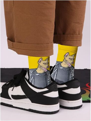 3 أزواج من الجوارب القطنية المبتكرة بنمط الرسم المجنون السخيف، رسوم كرتونية على شكل نمر كلب، جوارب برسومات رائعة للكاحل العالي، للرجال والنساء، هدايا مناسبة، جوارب للأزواج in Kuwait