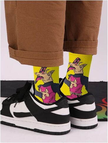 3 أزواج من الجوارب القطنية المبتكرة بنمط الرسم المجنون السخيف، رسوم كرتونية على شكل نمر كلب، جوارب برسومات رائعة للكاحل العالي، للرجال والنساء، هدايا مناسبة، جوارب للأزواج in Kuwait