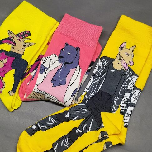 3 أزواج من الجوارب القطنية المبتكرة بنمط الرسم المجنون السخيف، رسوم كرتونية على شكل نمر كلب، جوارب برسومات رائعة للكاحل العالي، للرجال والنساء، هدايا مناسبة، جوارب للأزواج in Kuwait