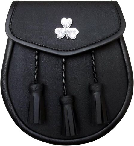 AAR Black Leather Sporran with Tassels and Shamrock Badge in Saudi Arabia