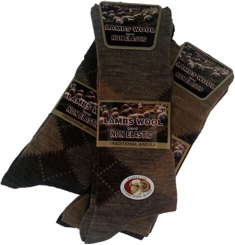 HDUK Mens Socks 3X Pairs Of Lambswool Blend Non Elastic Argyle Design Socks in Saudi Arabia