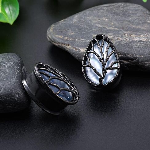 COOEAR Tear Drop Design Stainless Steel Gauges for Ears Lift Tree Natural Seashell Plugs and Tunnels. in Kuwait